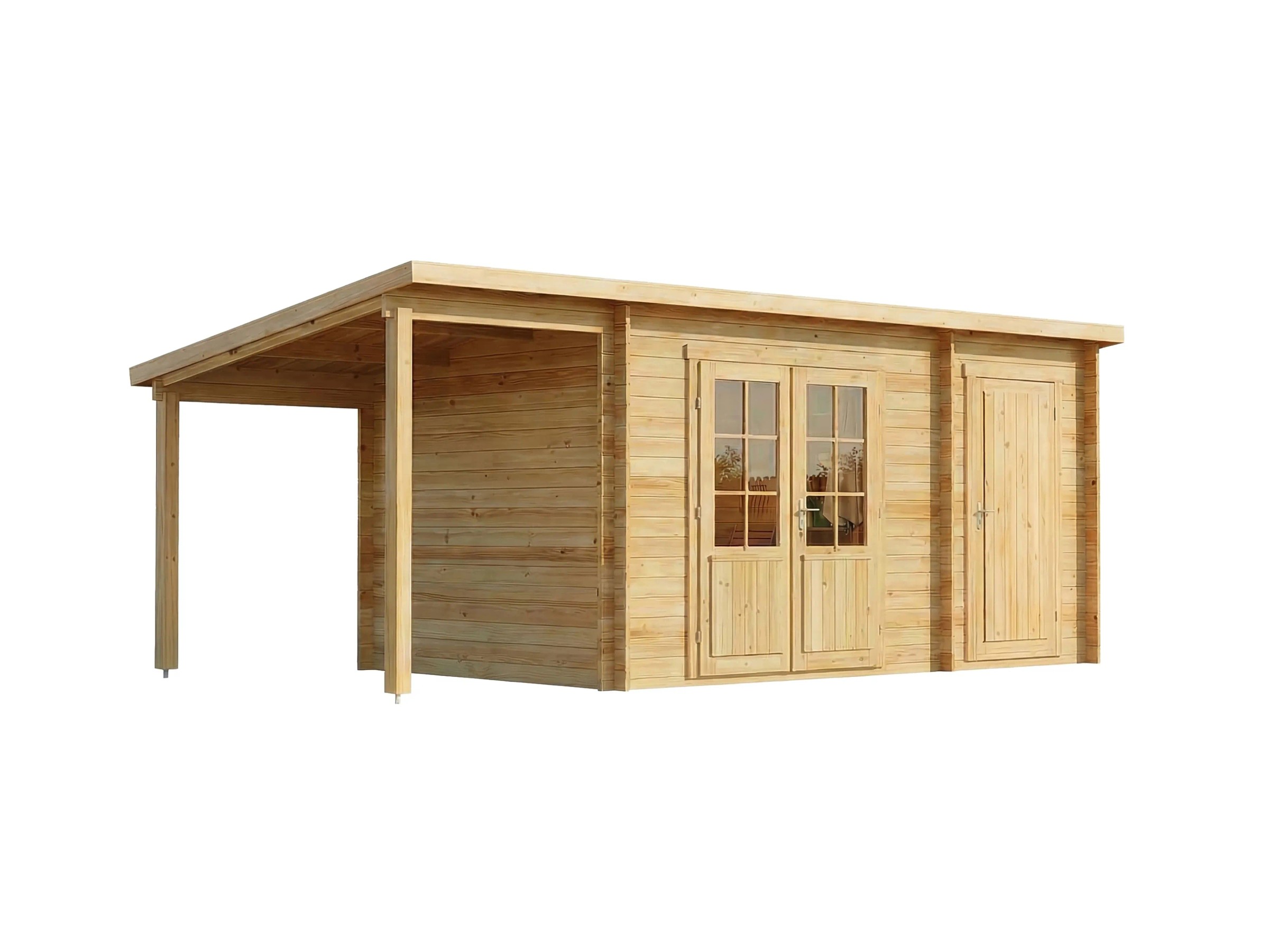Alpholz Gartenhaus Maria-28 Natur 450 cm x 250 cm + 150 cm Schleppdach