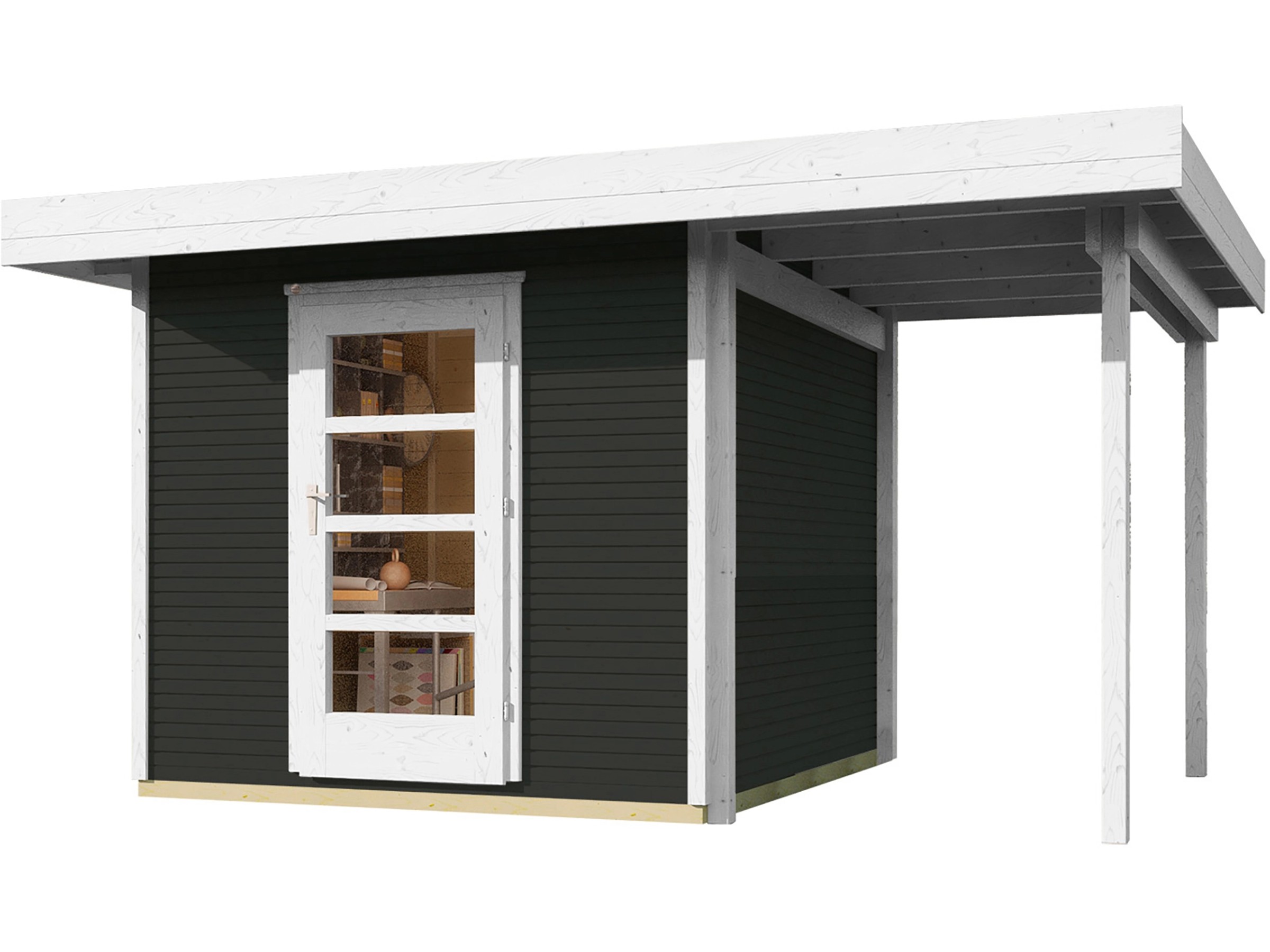 Weka Holz-Gartenhaus wekaLine Anthrazit BxT 355 x 210 cm davon 150 cm Anbaudach