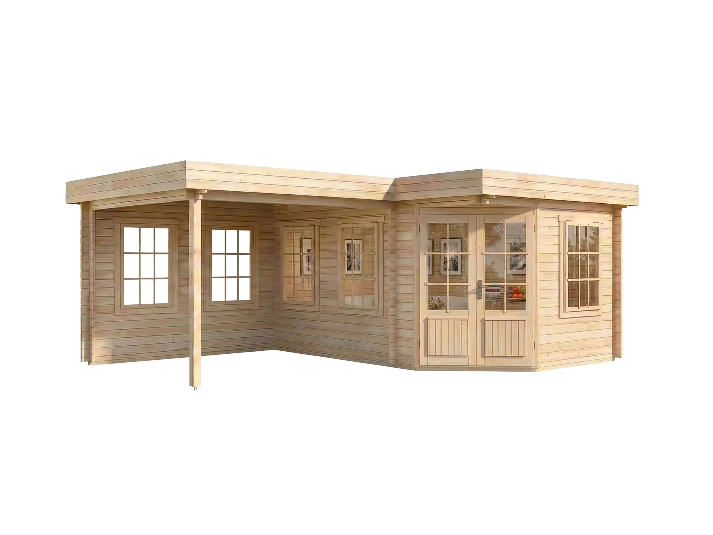 Alpholz 5-Eck Gartenhaus Pepe Flachdach Unbehandelt 422 cm x 276 cm