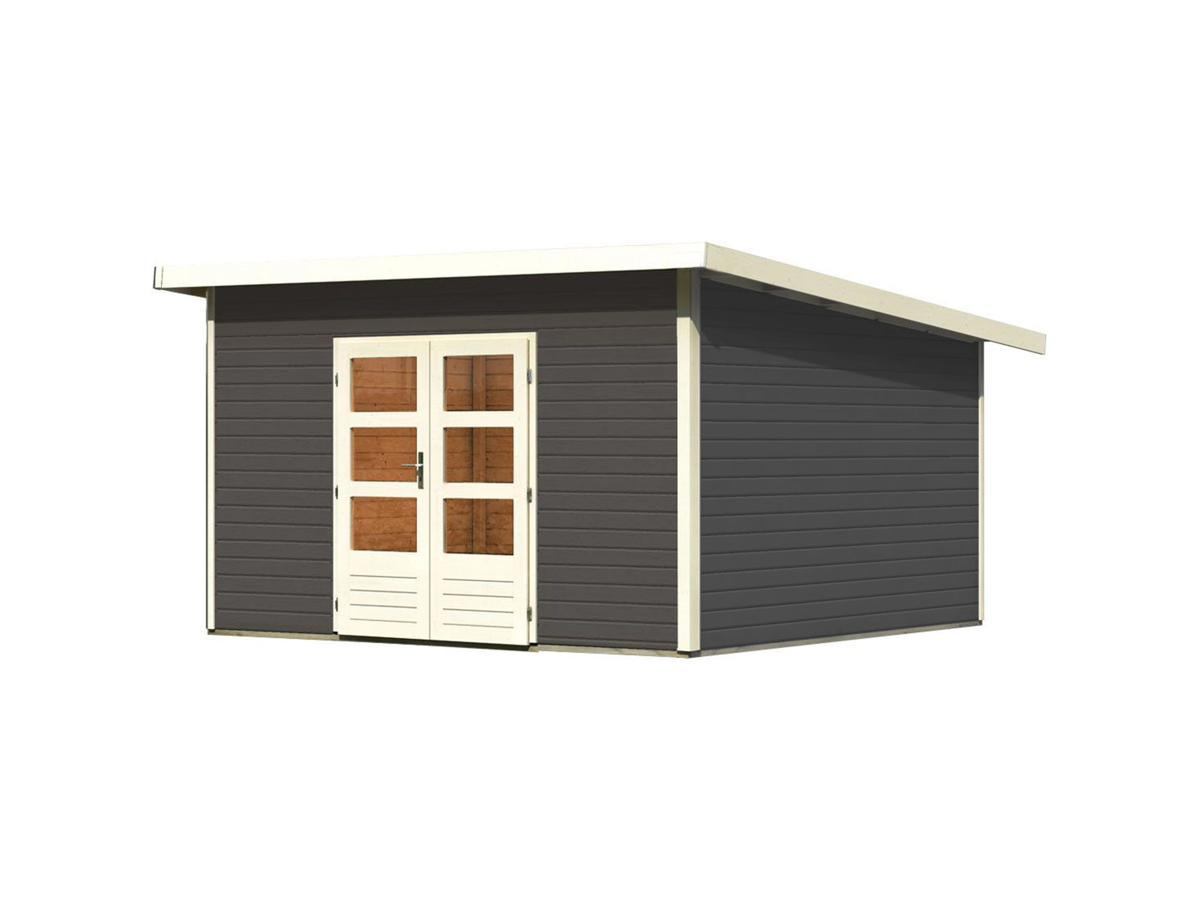 Karibu Holz-Gartenhaus Karlskoga 5 Terragrau Pultdach Lackiert 365 cm x 365 cm